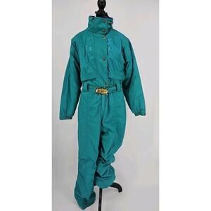 Vintage Nordica Women's Ski Suit 12 Retro 90s Colourblock One Piece Green